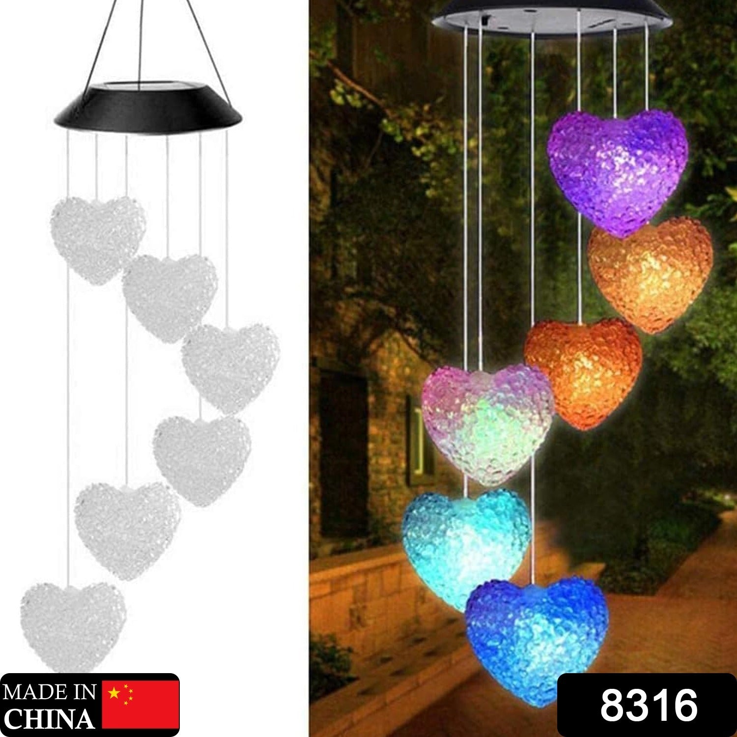 8316 Solar Powered LED Wind Chime Light 6LED Colorful Chime Craft Wind bell Wind Heart Decor Outdoor Decorative Wind Portable 8316 Solar Powered LED Wind Chime Light 6LED Colorful Chime Craft Wind bell Wind Heart Decor Outdoor Decorative Wind Portable